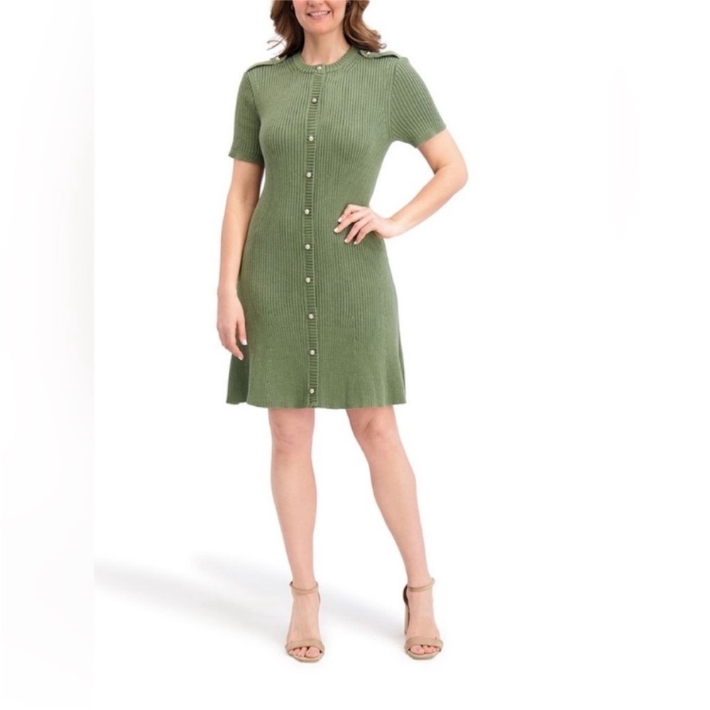 French Connection Olive-Green Ribbed Button-Front Mini Dress. NWOT. XXL